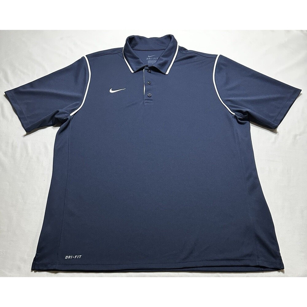 NIKE Dri-Fit Pique Team Polo Golf Coach Shirt Athletic Navy Men’s Large 533511